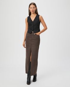 Angela Maxi Skirt Brown Denim, Family Women, Brown Shade, Knee Skirts, Men Store, Denim Maxi, High Waist Fashion, Denim Maxi Skirt, Brown Shades