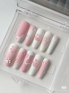 Nail Noel, Acrylic Nails Almond Shape, Nail Extensions Acrylic, Pink Tip Nails, Art Deco Nails, Hello Nails, Fantasy Nails