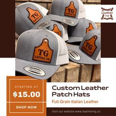 Get noticed and make a statement with our top-quality headwear, fully customizable with your logo or design. 🌟 High School Graduation Party Decorations, Patch Hats, Distressed Hat, Fashion Design Patterns, Patch Hat, Hat Ideas, Leather Projects, Leather Shops