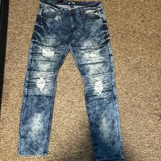 36/34 Men’s Distressed Denim Jeans Skinny Fit Rugged Fitted Blue Jeans, Fitted Rugged Blue Jeans, Blue Rugged Fitted Jeans, Rugged Ripped Blue Jeans, Rugged Distressed Blue Jeans, Rugged Blue Distressed Jeans, Casual Ripped Cotton Jeans, Casual Ripped Denim Jeans, Diesel Jeans Mens