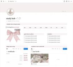 an image of a website page with pink ribbon and pearls on the front, as well as other items