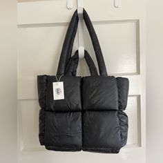 New With Tags! Trendy Matte Black Quilted Bag Feels Like The Warmest Puffer Jacket Lots Of Internal Pockets Long And Short Handles Black Quilted Bag, Black Quilt, Quilted Bag, Matte Black, Puffer, Bag Lady, Shoulder Bag, Women Shopping, Black