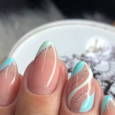 Nail Inspo Round, Nails Pink Blue, Nail Polish Art Designs, Winter Nails Gel, Cruise Nails, Aqua Nails, Golden Nails, Nails Yellow