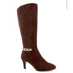 Chocolate Colored Dress Boot Elegant Brown Boots For Workwear, Elegant Brown Workwear Boots, Elegant Brown Knee-length Boots, Elegant Brown Evening Boots, Elegant Knee-length Brown Boots, Elegant Brown Office Boots, Karen Scott, Chocolate Color, Brown Boots