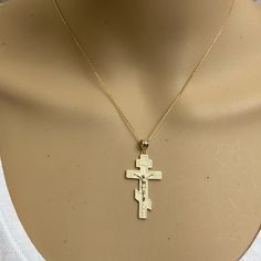 Solid 10k Gold Jesus Christ Russian Orthodox Crucifix Cross Pendant Necklace Item No.: H368 Metal Type: 10k Solid Gold (Also Available In 14k Solid Gold) Metal Color: Yellow Gold. (Also Available In White Gold And Rose Gold) Measurement: Pendant Only Weight: 1.80 Grams Pendant W/Chain Weight: 2.8 - 3.0 Grams (Vary From Length Chain) Pendant Height With Bail: 1.59 In (40.3 Mm) Penda Chain Available In 16", 18", 20", 22" Note: Made In Usa. Please Allow 10-15 Days To Be Shipped. Orthodox Cross Necklace, Orthodox Jewelry, Russian Cross, Football Necklace, Cross Necklace Sideways, Aesthetic Galaxy, Orthodox Cross, Crucifix Necklace, Shine Jewelry