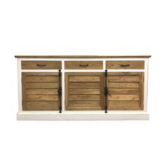 the sideboard is made out of wood and has two doors on each side, one with