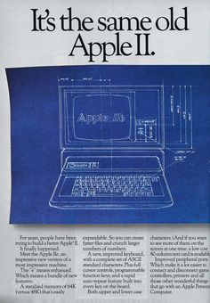 an advertisement for the apple ii computer, with blueprinted images and text on it