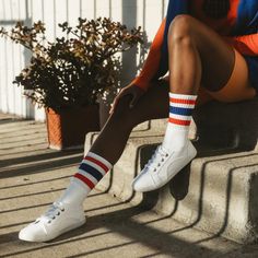 The classic White w/ orange & royal stripes socks can be worn with virtually any team. The stripes go great with just about every color and the orange actually goes well with more than you would think. This is a great stripe option for the Mets, Denver Broncos, and Knicks. The Extra Point American cotton socks are the perfect accessory for your feet. These high-quality crew-length socks come in a multitude of stripe combos. They will keep your feet fresh all day with their durable, breathable co Stylish Socks, Columbus Blue Jackets, The Buffalo, Detroit Pistons, Striped Socks, Buffalo Bills, Denver Broncos, Cotton Socks, Color Combo