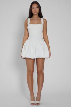 White Mini Dress For Night Out, White Mini Dress With Mini Hem For Night Out, White Mini Dress For Night Out With Mini Hem, Elegant Mini Dress For Brunch, Fit And Flare Mini Dress For Brunch, White Mini Hem Party Dress, White Stretch Mini Dress, Flirty Fit And Flare Mini Dress For Cocktail, Flirty Fit And Flare Cocktail Mini Dress