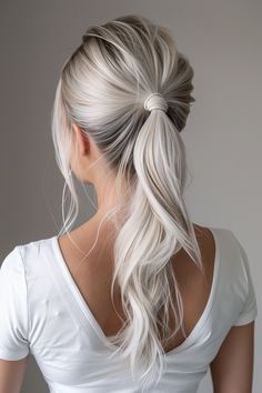 Ice Blonde Balayage 7 Icy Blonde Hair Color, Icy Blonde Highlights, Balayage Hair Ideas, Icy Blonde Balayage, Classic Ponytail, Blonde Balayage Hair, Balayage Ideas, Perfect Blonde Hair, Blonde Highlights On Dark Hair