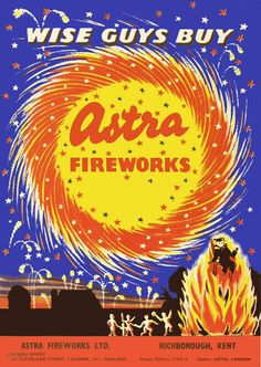 an advertisement for the astra fireworks festival, with people standing around and on fire