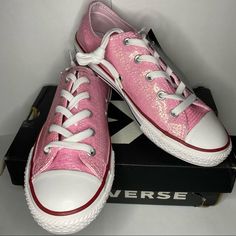 New Pink Converse Junior Size 3 Classic All Star Converse Sparkle Converse School Canvas Shoes Lace-up, Pink Converse Lace-up Canvas Shoes, Pink Glitter Sneakers For Spring, Pink Glitter Synthetic Sneakers, Pink Converse Canvas Shoes With Round Toe, Converse Pink Canvas Shoes With Round Toe, Pink Converse Canvas Shoes, Trendy Pink Converse Canvas Shoes, Pink Glitter Sneakers With Round Toe