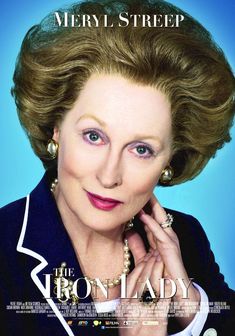 the iron lady movie poster with meryl streep in blue suit and pearl earrings