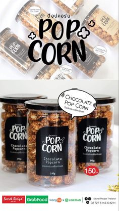 an advertisement for pop corn with the words pop corn on it