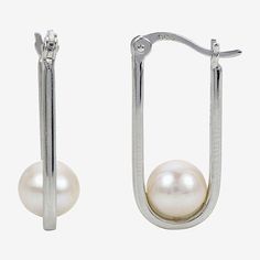 Pearl Type: Cultured Freshwater PearlsFeatures: Quick ShipEarring Back: HingedStone Cut: RoundPearl Size: 7-7.5mmMetal Color: WhiteEarring Length: 22.5mmEarring Width: 1.7mmCare: Wipe CleanBirthstone: June BirthstoneEarrings Style: Hoop EarringsMetal: Sterling SilverCountry of Origin: Imported White Gemstones, Pearl Details, Pearl Types, Freshwater Cultured Pearls, Simple Earrings, Jewelry Earrings Hoops, Cultured Pearls, Sterling Earrings, Online Jewelry