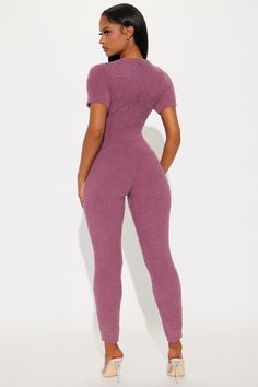 Available In Plum And Black. Cozy Jumpsuit Short Sleeve High Neck Back Zipper Legging Stretch 100% Polyester Imported | Turn The Lights Down Cozy Jumpsuit in Plum size Large by Fashion Nova Jumpsuit Short Sleeve, Jumpsuit Short, Zipper Leggings, Sweater Jumpsuit, Jean Top, Short Jumpsuit, Matching Dresses, Jumpsuits For Women, Fashion Nova