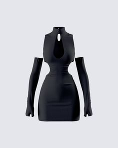 Be the one they all desire in this black mini cutout dress 😈 Made from jersey fabric, and complete with a bodycon fit, side cutouts, and center back neck buttons and loops - this dress will accentuate all your hot spots, turning you into an untouchable goddess 🔥 Black Goth Dress, Strapless Ruffle Dress, Cute Nike Outfits, Dress Sleeves, Black Dress With Sleeves, Black Dress Outfits, Be The One, Hot Spots