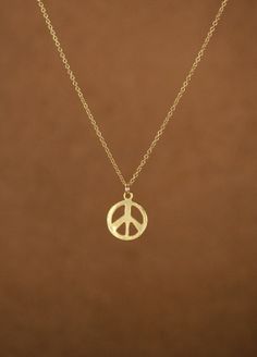 Gold peace sign necklace - peace necklace - delicate and dainty -  a 22k gold plated little gold peace symbol on a 14k gold filled chain Gold Peace Sign Jewelry Gift, Gold Jewelry With Peace Sign For Gift, Peace Necklace, Peace Sign Necklace, Sign Necklace, Shiny Things, Gold Filled Chain, Peace Sign, 22k Gold