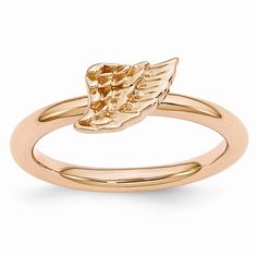 Create a look that is all your own with a fun assortment of rings that looks great alone or stacked in a collection to express your own unique style. This classic style angel's wing ring fashioned from rose gold tone plated sterling silver features a 6mm textured wing atop a 2.25mm width band. Guaranteed to fit together perfectly with all of the mix and match Stackable Expressions rings. Mothers Rings, Stacking Jewelry, Wing Ring, Angel Wing Ring, Plain Silver Rings, Stack Rings, Silver Pendant Lighting, Diamond Wedding Jewelry, Cubic Zirconia Engagement Rings