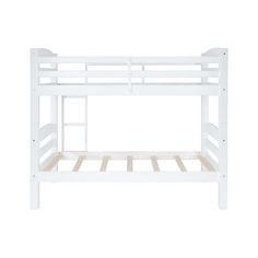 a white bunk bed with no mattresses