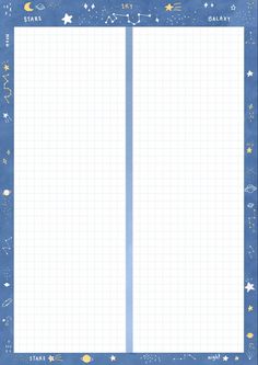 a blue notebook with stars and planets on it