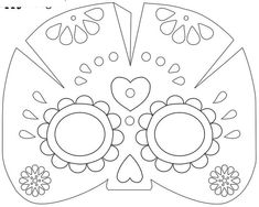 a sugar skull with flowers and hearts on the face, outlined in black and white