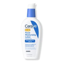 AM Lotion Face Moisturizer with SPF 30 for Balanced to Oily Skin - AM FACIAL MOISTURIZING LOTION 2.0OZBenefitsUltra-fine zinc oxide provides broad-spectrum SPF 30 UVA/UVB protectionAbsorbs quickly and leaves a non-greasy finishHelps restore the skin's protective barrier with 3 essential ceramidesHydrates the skin with hyaluronic acidProvides soothing benefits with niacinamideTravel Size / Under TSA liquid limitSuitable for dry skin, sensitive skin, oily skin and acne-prone skinNon-comedogenic an Cerave Acne Moisturizer, Protector Solar Cerave, Cerave Am Moisturizer, Best Skincare Products For Oily Skin, Moisturizer Cerave, Cerave Sunscreen, Oily Skin Routine, Cerave Moisturizer, Cerave Moisturizing Lotion