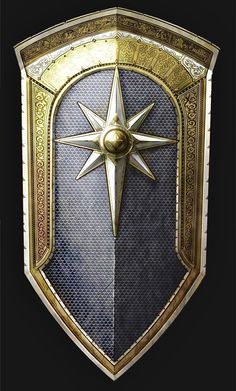 a gold and blue shield with a star on it