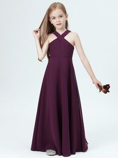 2023 Grape Junior Bridesmaid Dress Chiffon Long Halter A-Line is very popular among our customers across the globe. Currently, we provide a wide range of colors and sizes for you, so you can choose what you like according to your special requirements! Product Details:Season:Spring,Summer,Fall,Winter;Waist:Natural;Back Style:Zipper;Silhouette:A-Line/Princess;Fabric:Chiffon;Embellishment:Ruffles;Neckline:Halter;Sleeve:Sleeveless;Hemline/Train:Floor-Length;Shown Color:Grape Girls Bridesmaid Dresses, Chiffon Ruffle, Junior Bridesmaid Dresses, Junior Bridesmaid, Junior Dresses, Flower Dresses, Homecoming Dresses, Floor Length, Mother Of The Bride