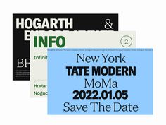 three new york state modern moma save the date magnets, each with different font and numbers