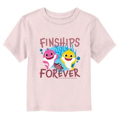 Join parents and kids alike for the viral children's chant that originated as a campfire song with officially licensed apparel for the whole family from the popular YouTube song, Baby Shark! This Toddlers' Baby Shark Finships Forever T-Shirt features a graphic of Baby Shark and Mommy Shark with a stingray and the pun: "Finships Forever" across the front. Grab some new Baby Shark apparel today and sing along to all your favorite songs in style! Shark Apparel, Campfire Song, Peppa Pig Baby, Mommy Shark, Campfire Songs, Youtube Songs, Sign Language Alphabet, Baby Shark, Sign Language