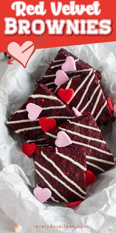 Red Velvet Brownies with a luscious white chocolate drizzle are the special treat. These brownies a with a luscious white chocolate drizzle. These homemad are the perfect treat for a special Valentine's Day, birthday treat, or when you are ready for the most fabulous brownie. Top the brownies with hearts, sprinkles, crushed peppermints...endless possibilities for endless treats.