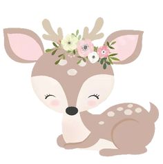 a cute little deer with flowers on its head