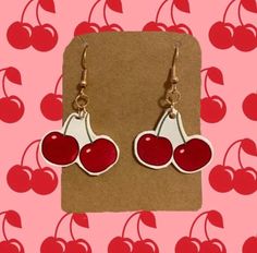 🍒 } handmade by me 🍒 } the best quality! Trendy Cherry-colored Earrings, Handmade Cherry Cute Earrings, Handmade Cute Cherry Earrings, Trendy Handmade Cherry Colored Earrings, Trendy Handmade Cherry Earrings, Handmade Trendy Cherry Earrings, Cute Handmade Cherry Jewelry, Cherry Earrings, Baby Earrings