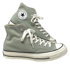 Trendy Fashion Converse Chuck 70 Shoes For Women Sage Canvas Sneakers High Top Sneakers A02756C, Women's shoes Sage Green Converse, 70 Shoes, Converse 1970s, Flare Jeans Outfit, Cute Converse, Sneakers High Top, Fashion Shoes Boots, Green Converse, Converse Chuck 70