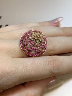 Luxury Multi-stone Rose Gold Ring, Luxury Pink Gold Ruby Ring, Luxury Rose Gold Flower Ring With Brilliant Cut, Fine Jewelry Rose Cut Diamond Flower Ring, Luxury 14k Gold Flower Ring, Luxury Flower Ring With Rose Cut Diamonds, Luxury Flower-shaped Ring With Rose Cut Diamonds, Luxury Rose Gold Diamond Flower Ring, Luxury Yellow Gold Flower Ring With Gemstone