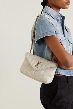 When investing in a bag, it's smart to abide by the 'buy now, wear forever' mantra. About as classic as it gets, SAINT LAURENT's 'Puffer Toy' is made from the softest leather and quilted to create spongy panels. The chain-trimmed shoulder strap matches the gold-tone 'Cassandre' plaque and the zip on the inside. Ysl Purse Net-a-porter, Ysl Lulu Toy Bag, Ysl Niki Bag Medium White, Trending Ysl Bag, Saint Laurent Puffer Toy Bag, Ysl Loulou Bag Cream, Ysl Cassandra Bag White, Blanc Vintage Ysl Bag, Yves Saint Laurent Bag Loulou