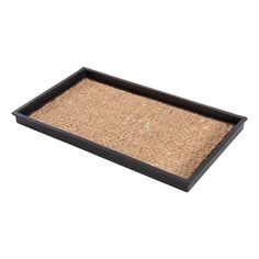 a black tray with a brown mat on it