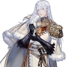 an anime character with white hair and black gloves