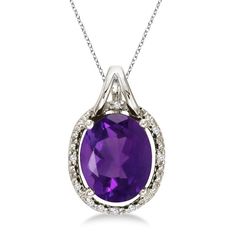 Oval Amethyst and Diamond Pendant Necklace 14k White Gold 3.00ct Necklaces Amethyst, Necklaces White, Necklaces Diamond, Journey Pendant, Diamond Chain Necklace, Solitaire Diamond Pendant, White Gold Pendant Necklace, Amethyst Necklace Pendant, 14k Yellow Gold Necklace