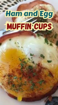 an egg is sitting on top of a muffin