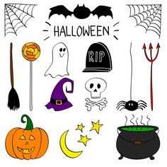 halloween clip art with pumpkins, witches and other items to decorate it's face