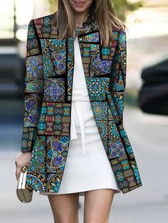 Multicolor Long Sleeve Winter Outerwear, Casual Multicolor Long Coat, Fitted Multicolor Outerwear With Long Sleeves, Fitted Multicolor Long Sleeve Outerwear, Multicolor Fitted Long Sleeve Outerwear, Multicolor Long Coat For Winter, Fitted Multicolor Outerwear With Stand Collar, Print Outerwear, Mode Mantel