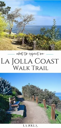 two pictures with the words what to expect on la jolla coast and walk trail