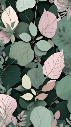 an image of leaves and plants in pastel colors