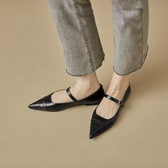 Leather Mary Jane Flats With Pointed Toe, Mary Jane Flats With Buckle Closure And Pointed Toe, Pointed Toe Mary Janes With 4-inch Heel, Mary Jane Leather Shoes With Buckle Closure, Almond Toe, Elegant T-strap Mary Janes With Buckle Closure, Mary Jane Flats, Mary Jane Heels, Shoes Shoes, Mary Janes