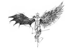 a drawing of a man with wings on his back