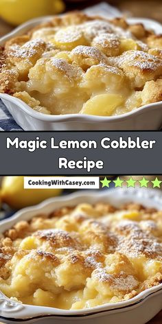 two images show how to make a lemon cobbler recipe