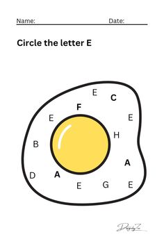 the letter e worksheet for children to learn how to write and draw an egg