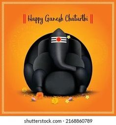 happy ganeshi chaturtri greeting card with an elephant sitting on the ground